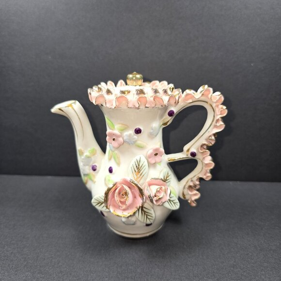 VTG Porcelain French Teapot Vase Floral Figurine Capodimonte Style - Picture 1 of 8